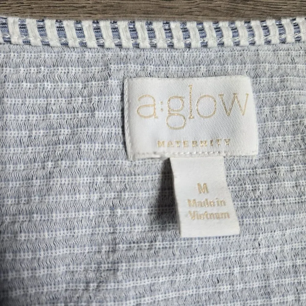 A Glow Maternity Dress Size M Medium Blue White Striped Sleeveless Pockets Comfy - Picture 4 of 9